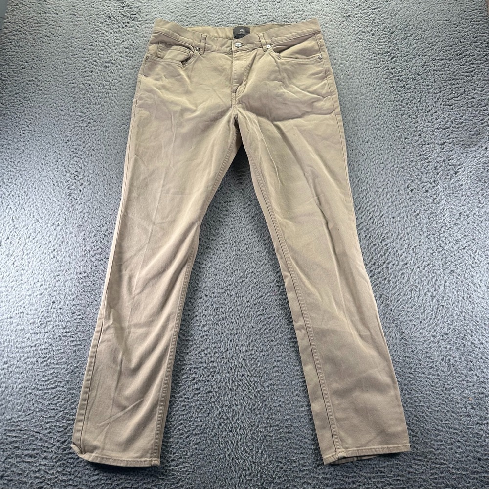 H&M Pant Mens 33x30 Brown Cotton Khakis Straight Slim Utility Workwear Stretch‎